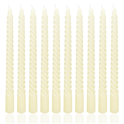10 Inch Pale Yellow Spiral Taper Candle Set, 10 Pack Unscented Dripless Candlesticks for Dinner Party Wedding and Home Decoration