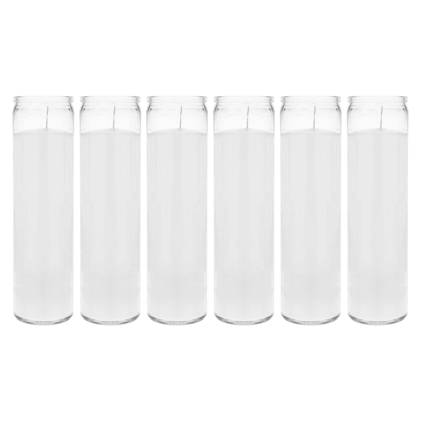 Mega Candles 6 pcs Unscented White 7 Day Glass Container Devotional Prayer Candles, Premium Wax Candle 2 Inch x 8 Inch, Sanctuary, Vigils, Prayers, Blessings, Religious, Memorials, Remembrance