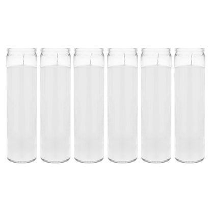 Mega Candles 6 pcs Unscented White 7 Day Glass Container Devotional Prayer Candles, Premium Wax Candle 2 Inch x 8 Inch, Sanctuary, Vigils, Prayers, Blessings, Religious, Memorials, Remembrance