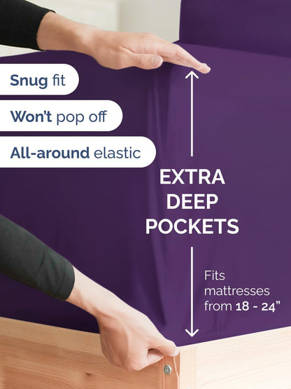 Skiennix Extra Deep King Sheet Set - 6 Piece Breathable Cooling Bedding - Soft, Wrinkle-Free Purple