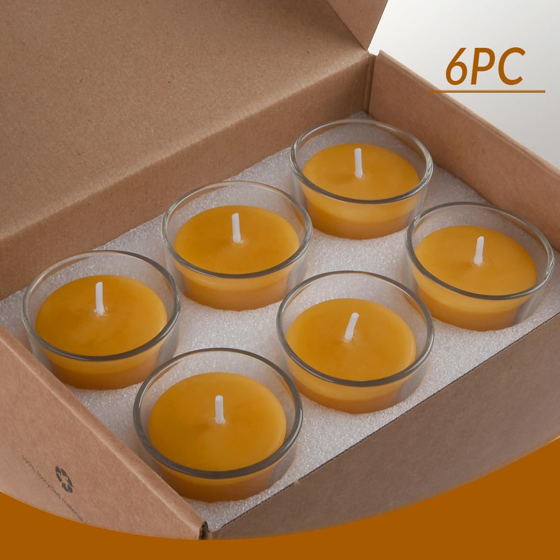 AGLARY 6PCS Pure Beeswax Votive Candles in Glass Cup, Unscented, Naturally Lightly Honey Scented, 12 Hours Burn Time Each (Raw)