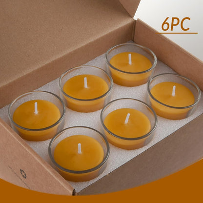AGLARY 6PCS Pure Beeswax Votive Candles in Glass Cup, Unscented, Naturally Lightly Honey Scented, 12 Hours Burn Time Each (Raw)