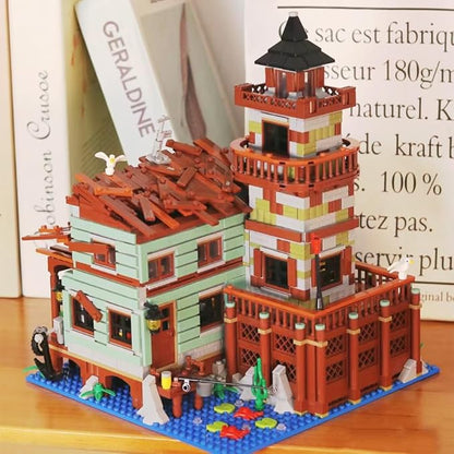 1881PCS Fishing Village Wood Cabin mini Building Blocks Toys with Led LightingCreative Ideals Fishing House Building Sets Best Choice for 6+ Boys Girls or Adults(Not Compatible with Lego)