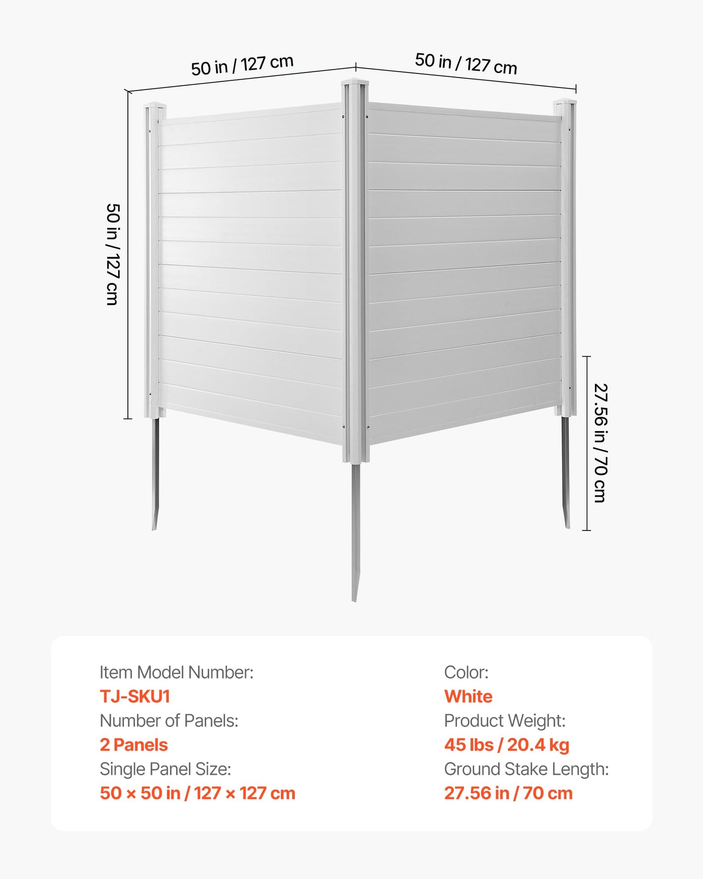 VEVOR Outdoor Privacy Screens, 50" W x 50" H Air Conditioner Fence, Pool Equipment Enclosure, Horizontal Vinyl Privacy Fence, Perfect to Enclose Trash Can and A/C Units (2-Panel)