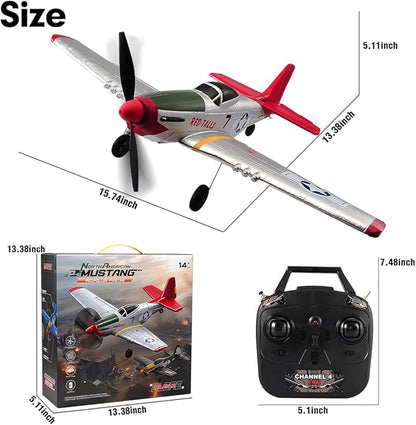 P51D Mustang RC Airplane with 6-Axis Gyro 4CH RTF Remote Control WW2 Fighter Plane 2.4GHz Anti-Jam Technology