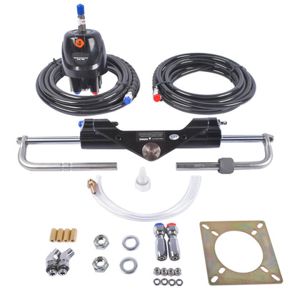 GELUOXI 150HP Marine Outboard Hydraulic Steering Kit with Dual-Lock Cylinder, High-Pressure Pump (6.9mpa/1000psi), 2X 20ft Durable Nylon Hose (5/16") for Single-Engine Boats
