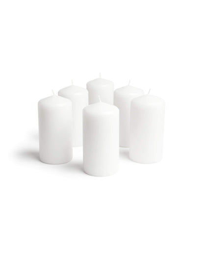 Cone Top Pillar Candles by Bask - Set of 6-3" x 6" Dripless Unscented Candles in White for Home Decor, Relaxation & All Occasions
