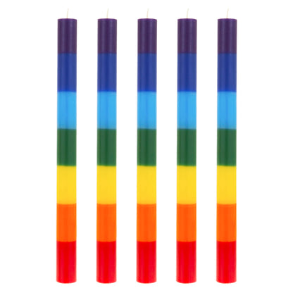 Mega Candles 5 pcs Unscented Multi Color Straight Taper Chakra Candles, Hand Poured Premium Wax Candle 12 Inch x 1 Inch, 100% Cotton Wick, Positive Healing Energy, Meditation, Relaxation, Reiki, Yoga