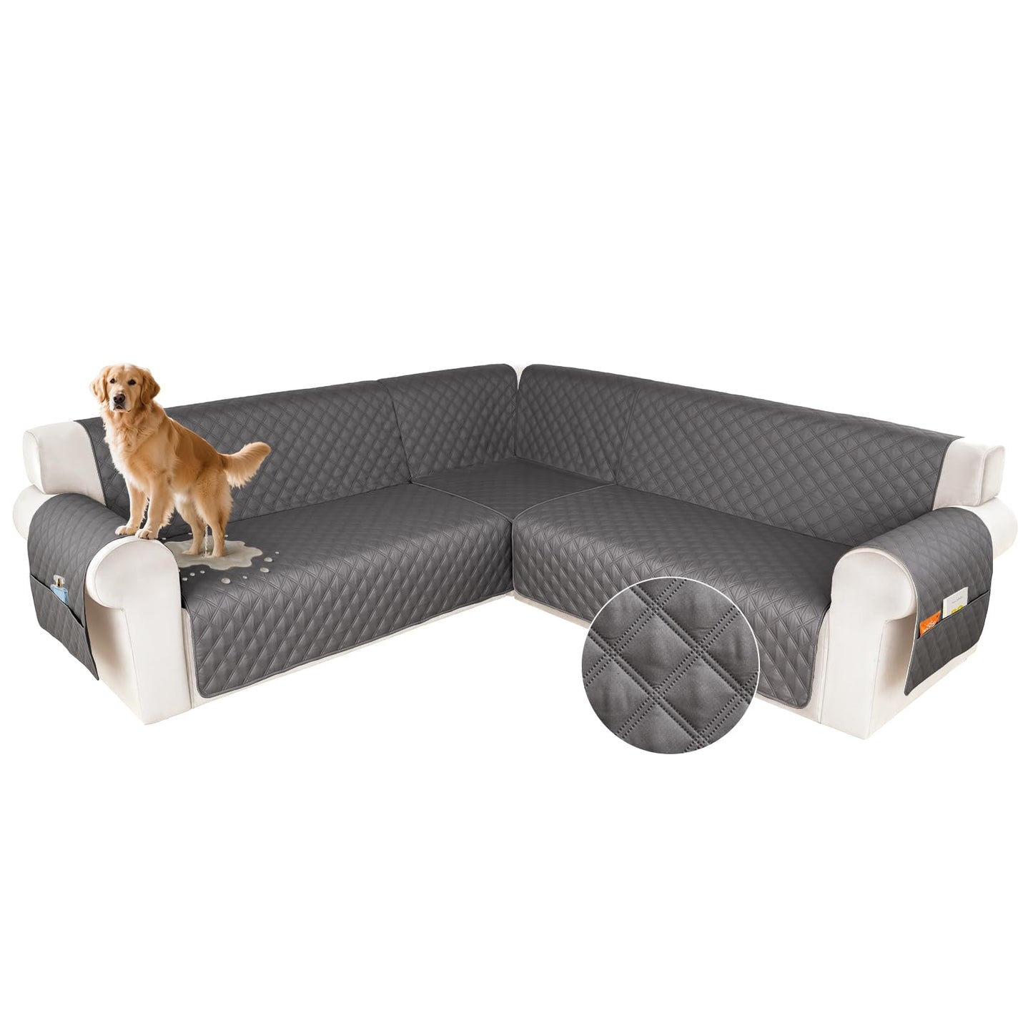 HDCAXKJ Waterproof Sectional Couch Cover L Shaped Sofa Covers Washable Corner Sectional Slipcovers Dog Pet Proof U Shape Furniture Protector with Upgraded Anti Slip Strips (XX-Large, Dark Grey)