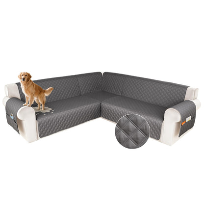 HDCAXKJ Waterproof Sectional Couch Cover L Shaped Sofa Covers Washable Corner Sectional Slipcovers Dog Pet Proof U Shape Furniture Protector with Upgraded Anti Slip Strips (XX-Large, Dark Grey)