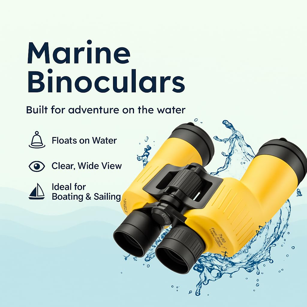 Barska AB12738 Floatmaster 7x50 Waterproof Floating Marine Binoculars for Boating, Hunting, Fishing, Sports, etc, Yellow