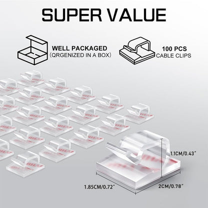 KGROTE 100PCS Cable Clips, Adhesive Wire Clips Strong Cord Clips Wire Holders, Cable Management Clips for Desk, Wall, Car, TV, Ethernet Cable (Clear, Medium)