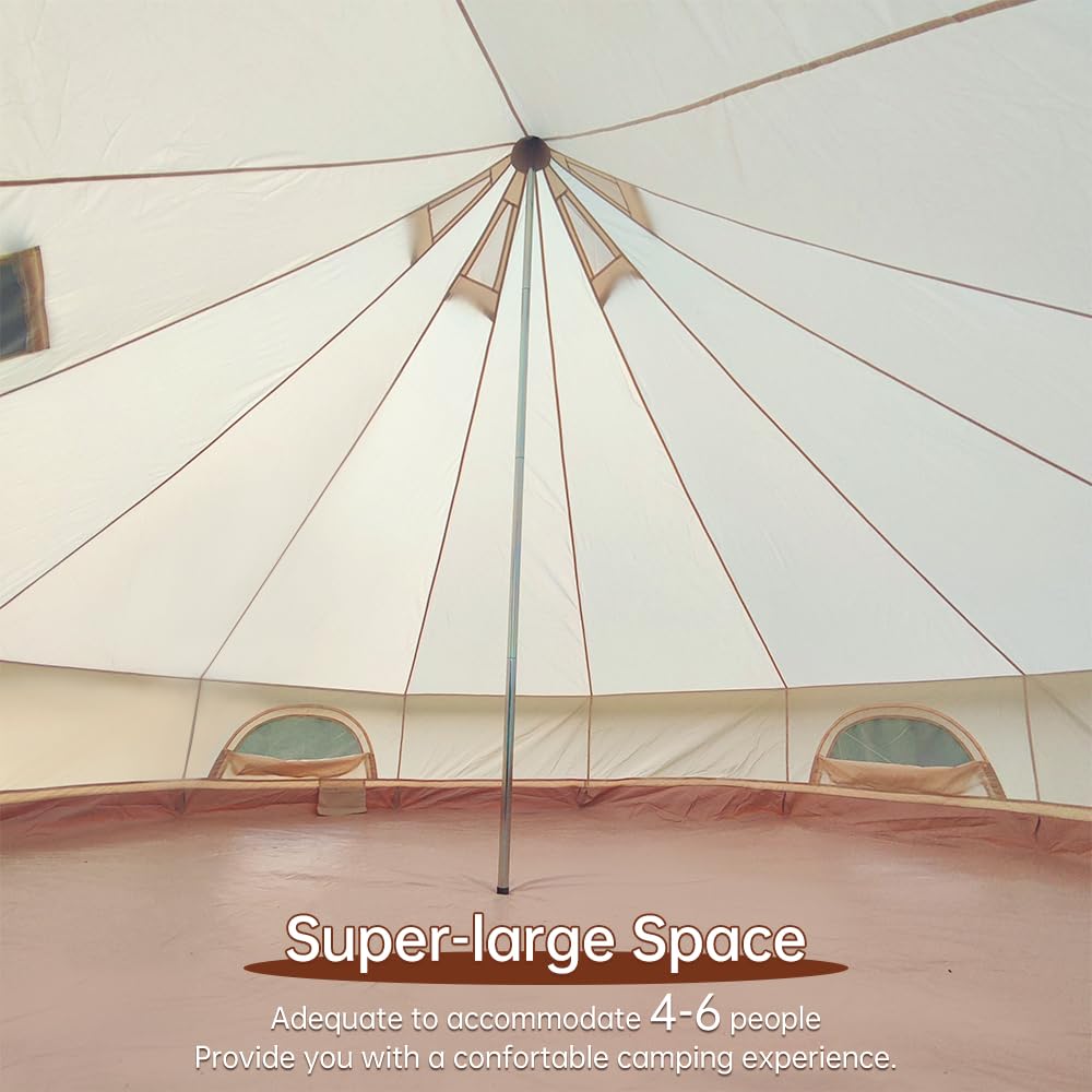 Bell Tent with Stove Jack, Spacious 13.1ft Family Glamping Yurt, 4-6 Person, 4 Season, Easy Setup, Waterproof, Ventilated Outdoor Shelter (13.1ft(Beige))