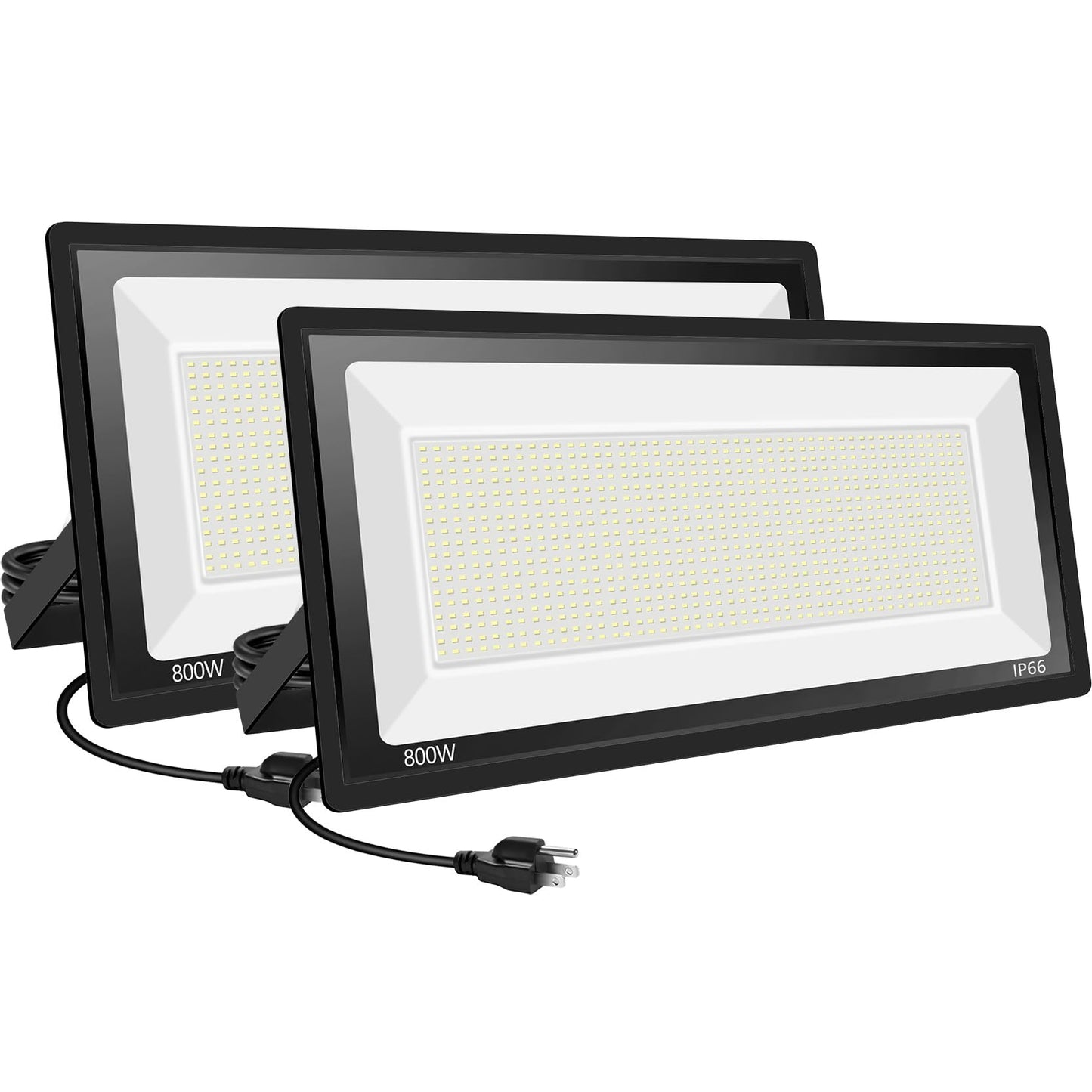 Sunkkes 2 Pack 800W LED Flood Light Outdoor,Super Bright FloodLight with Plug,80000LM 5000K Daylight White IP66 Waterproof Commercial Lighting for Sports Fields,Counts,Arena,Stadium