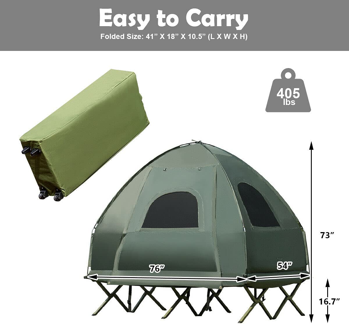 LUARANE Double Tent Bed, Outdoor Folding Tent Set with Air Mattress & Sleeping Bag, 2 Person Waterproof Raised Camping Tent Bed with Carry Bag, Suitable for Hiking, Camping, Picnics