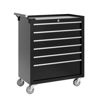 PeakPursuit 6-Drawers Rolling Tool Chest, Portable Tool Box with Wheels and Lock System, Secure Storage Cabinet for Warehouse, Workshop, and Repair Shop, Black