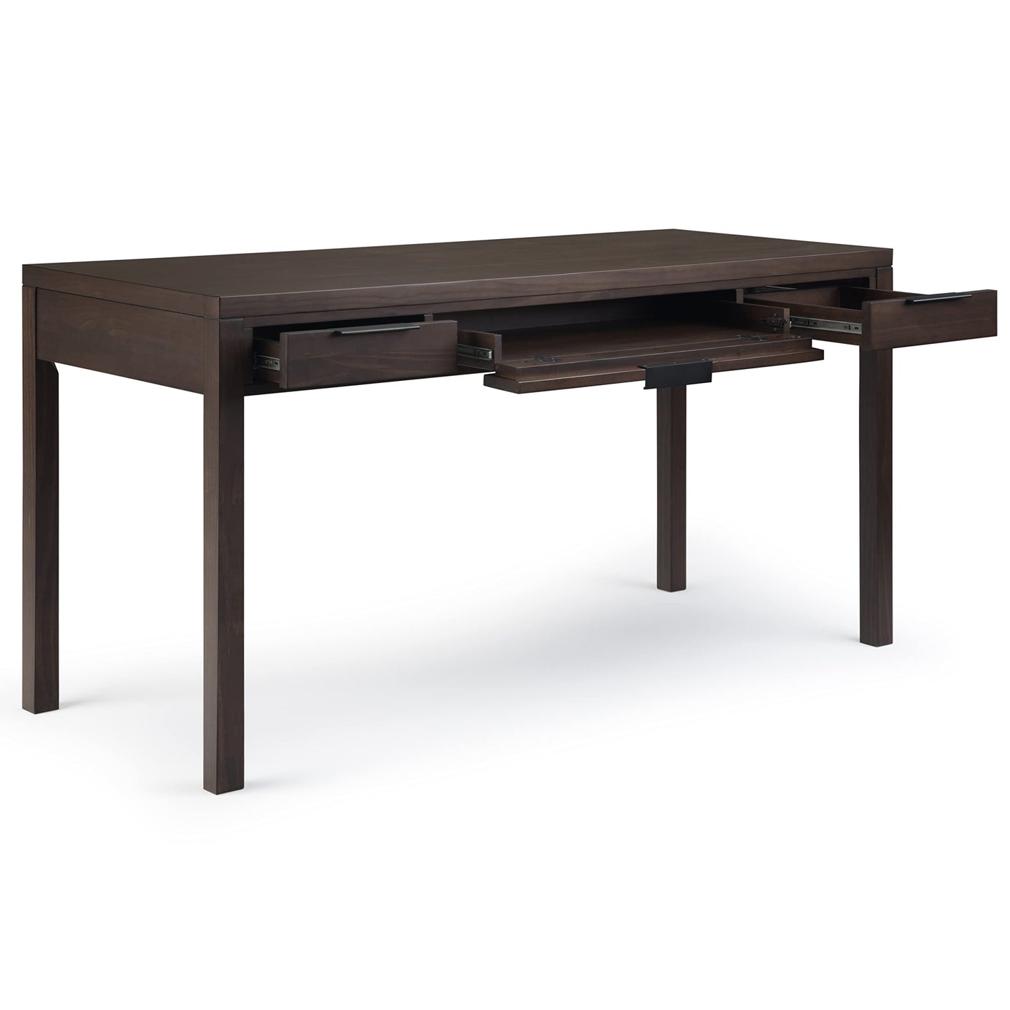 SIMPLIHOME Hollander Desk - 60 Inch Wide Solid Wood Writing Desk in Warm Walnut Brown, Contemporary Home Office Computer Table for Workspace or Study with 2 Drawers and Flip-Down Keyboard Tray
