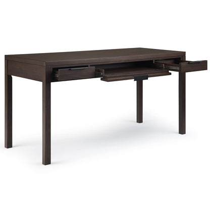 SIMPLIHOME Hollander Desk - 60 Inch Wide Solid Wood Writing Desk in Warm Walnut Brown, Contemporary Home Office Computer Table for Workspace or Study with 2 Drawers and Flip-Down Keyboard Tray