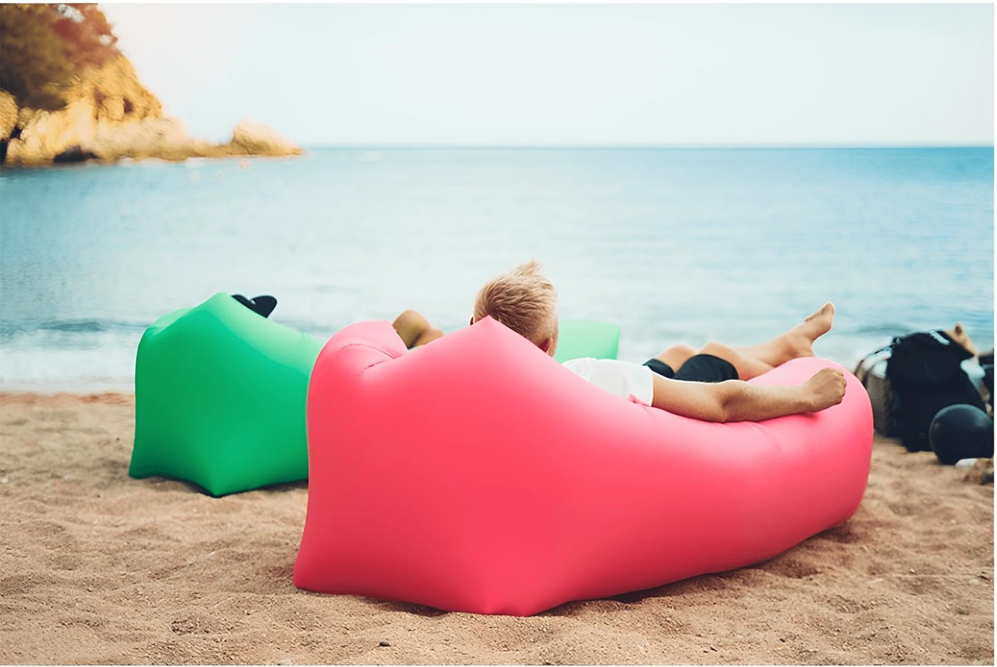 LONGJIN Inflatable Lounger Air Sofa Hammock, Inflatable Couch for Camping, Portable Waterproof Anti-Air Leaking Pouch Couch Air Chair for Outdoor, Beach, Hiking, Picnics, Music Festivals (Green)