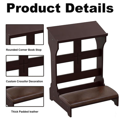 Jeracino Prayer Kneeler, Wooden Kneeling Bench with Foldable Design, 23" L x 20" W x 36" H, Folding Prayer Bench with Padded Cushion, Portable Prayer Bench, Brown Wood Color