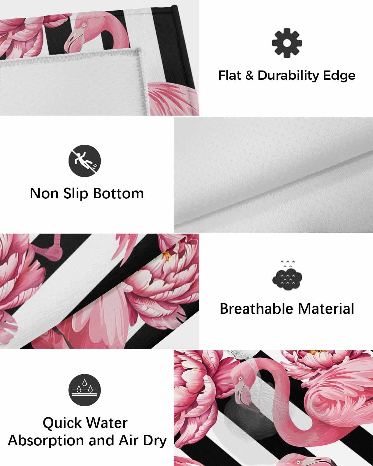 Outdoor Rug 4x6 ft Pink Floral Flamingos Outdoor Large Area Rug Non Slip Rubber Black Stripes Front Door Mat RV Rug Camping Carpet Patio Outdoor Rugs for Backyard Balcony Deck Porch Indoor Outside