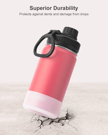 Koodee 12 Oz Stainless Steel Water Bottle - Double Wall Insulated Flask with Leakproof Spout Lid | Flamingo Pink