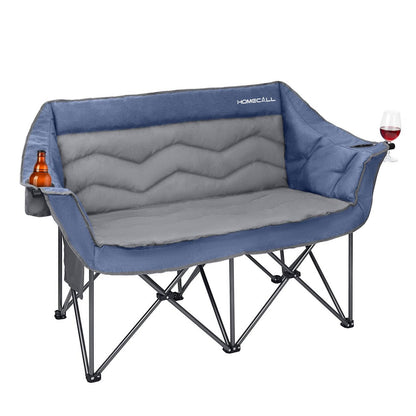 HOMECALL Oversized Double Camping Chair for Adults - Heavy Duty Folding Loveseat Support 700 lbs, Extra Wide 2 Person Camping Couch with Thick Padding, Cup Holders & Storage Bag, Blue