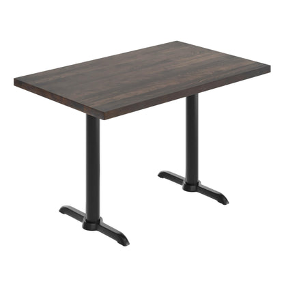 Flash Furniture Bennett 30" x 48" Solid Wood Commercial Indoor Tabletop in Dark Brown with Dual 5" x 22" Dining Height Black Cast Iron T Bases, 400 lb. Static Capacity
