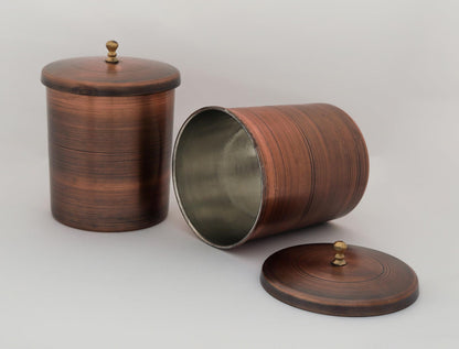 Handcrafted Copper Kitchen Canisters Set of 3 - Antique Finish Storage Containers with Lids - Rustic Decorative Jars for Coffee, Tea, Sugar, Spices