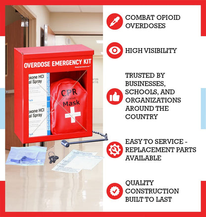Windy City Cabinet Overdose Emergency Kit Cabinet - High Visibility & Secure, 22 Gauge Steel, Wall Mountable with Acrylic Window - Break Hammer with Optional Lock & Key - Universal Capacity