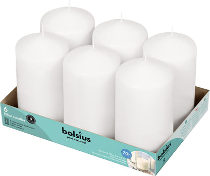 BOLSIUS 6 White Pillar Candles Bulk - 3x6 Inches Candle Set - 70+ Hours Clean Burning - No Palm Oil - 0% Animal Fat - Premium European Quality - Unscented Dripless Wedding Pillars