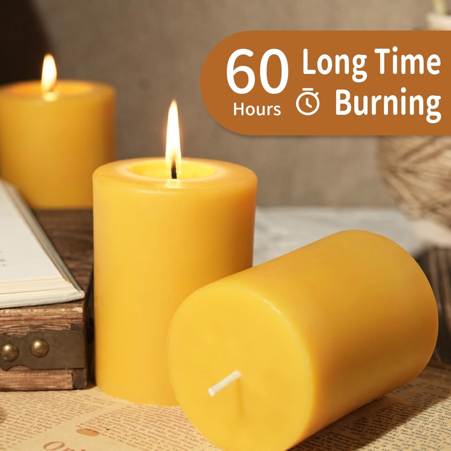 Natural Beeswax Pillar Candle, 120 Hours Long Burning Emergency Candles Unscented Pure Beeswax Pillar Candles 3x4in Dripless Bees Wax Candles for Home Paryer Parties, 2 Packs