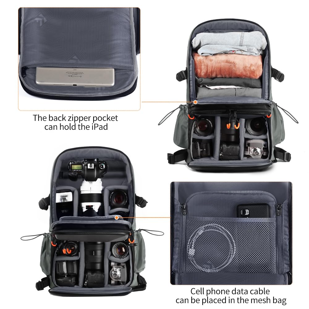 K&F CONCEPT Camera Bag EVA Waterproof 2 in 1Camera Backpack Shoulder Bag 32L Large Capacity with Rain Cover Storage for 15.6" Laptop for Photography