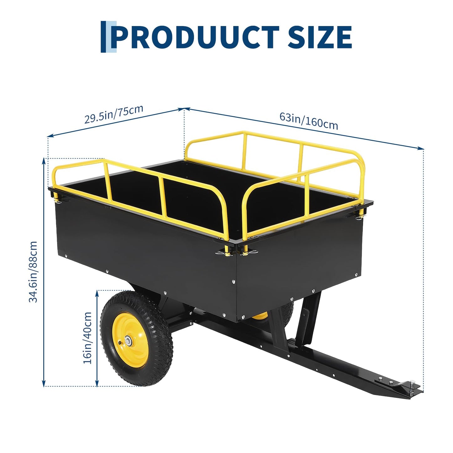 Garvee 750 LBS Capacity Utility Dump Trailer, 15 Cu Ft Heavy Duty Steel Garden Dump Cart with Removable Sides, Foot Pedal & Hand Pull Design, Compatible with ATV UTV Lawn Mower Tractor