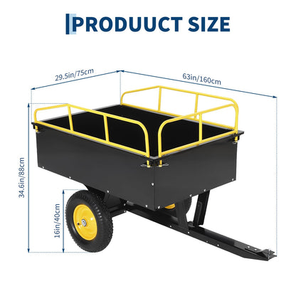 Garvee 750 LBS Capacity Utility Dump Trailer, 15 Cu Ft Heavy Duty Steel Garden Dump Cart with Removable Sides, Foot Pedal & Hand Pull Design, Compatible with ATV UTV Lawn Mower Tractor