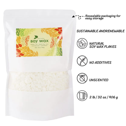 CLTNIKET Candle Making Soy Wax-2 lb Bag（32oz）-Pure Nature DIY Soy Wax Flakes