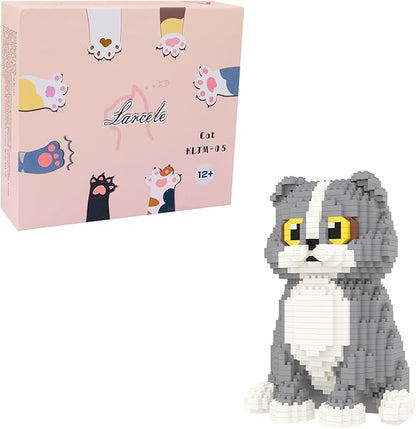 Larcele Cat Micro Building Blocks Animal Set DIY Mini 3D Building Toy Bricks Kit985 Pieces KLJM-05 (Scottish Fold)