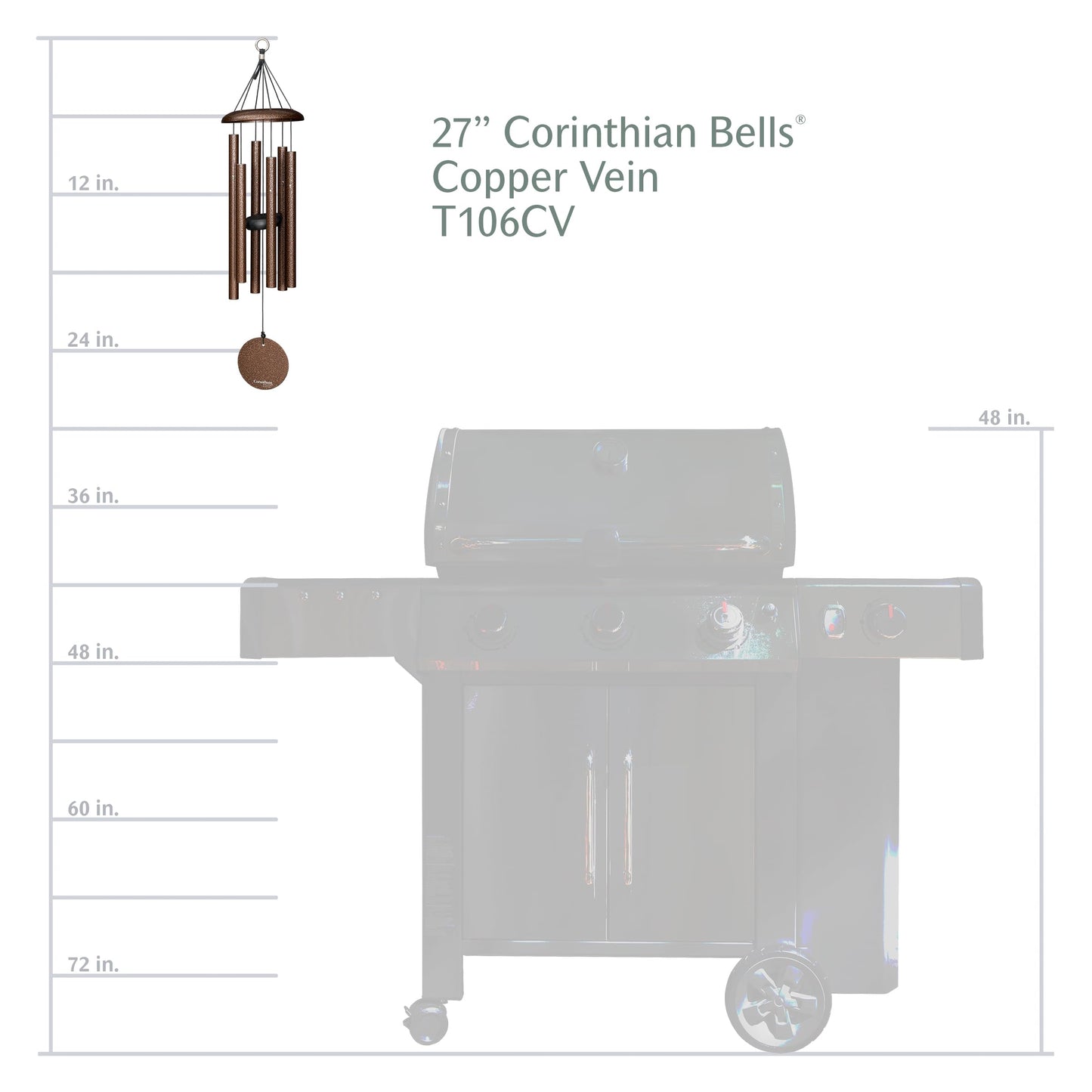 Corinthian Bells 27 Inch Copper Vein Wind Chimes for Outside, Memorial Outdoor Wind Chime with Soothing Tone, Made in USA