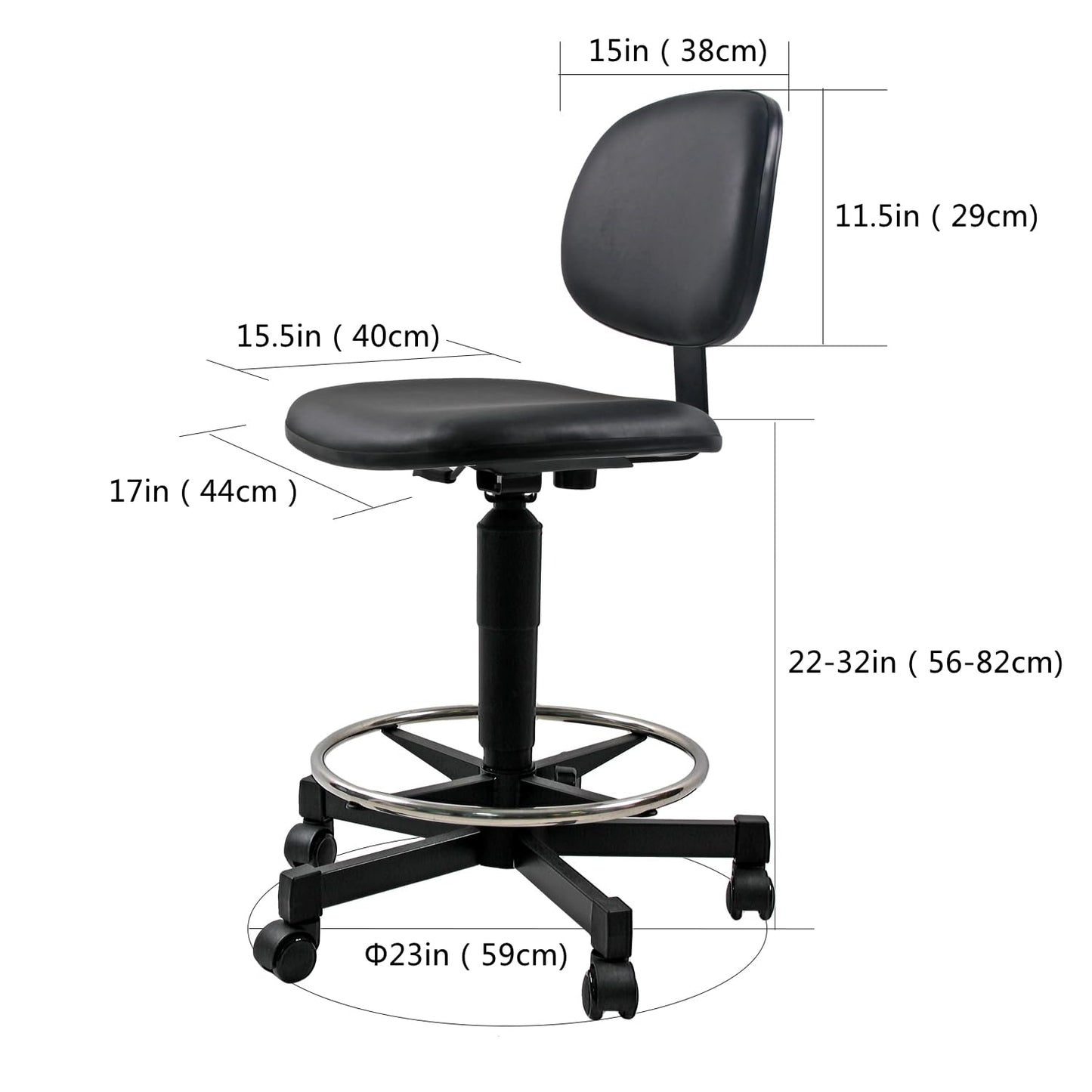 SigmaForce Ergonomic PU Leather Drafting Chair, 21"-31" Adjustable Height, 18" Footring, Padded Sponge Seat, 300 lb Capacity, Comfortable Back Support Task Stool for Lab, Workshop and Home Office
