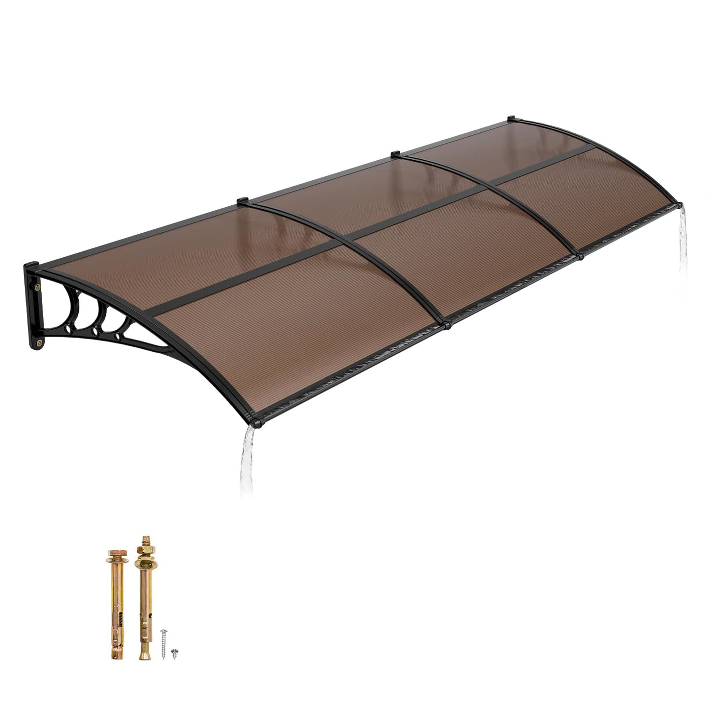 VEVOR Awnings for Door Entrance, 38" x 117" Window Door Awning Canopy Exterior with Drainage & ABS Bracket, Polycarbonate Cover Patio Door Awnings for Sun, UV, Rain, Snow Protection（Brown）