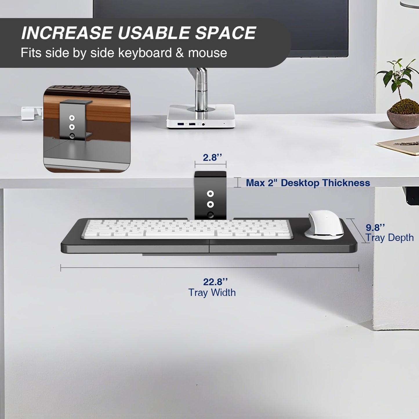Large Under Desk Rotatable Computer Keyboard and Mouse Tray, Extra Sturdy Desk Swivel Clamp, Ergonomic Keyboard & Mouse Tray for Typing in Home, Office Work, 23 x 10 Inch