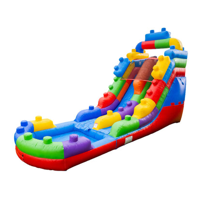 HeroKiddo 16ft Tall Block Party Inflatable Water Slide with Attachable Pool & Blower, 26ft Long Commercial Grade PVC, Heavy Duty Wet/Dry Slide for Kids & Adults, Front Load Entry for Easy Supervision