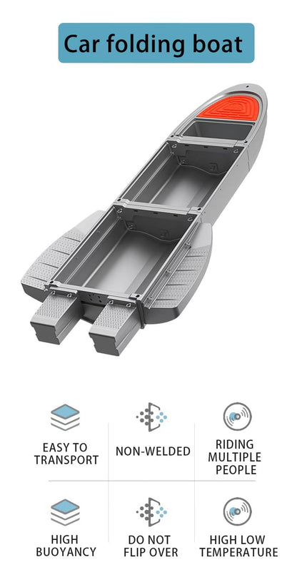 Fishing Boat，Modular Folding Pontoon Boat, Motor-Ready，Up to 1300lbs Buoyancy Suitable for 2-6，Easy Transport，Great for Hunting/Fishing/Rescuing/Touring/Grey