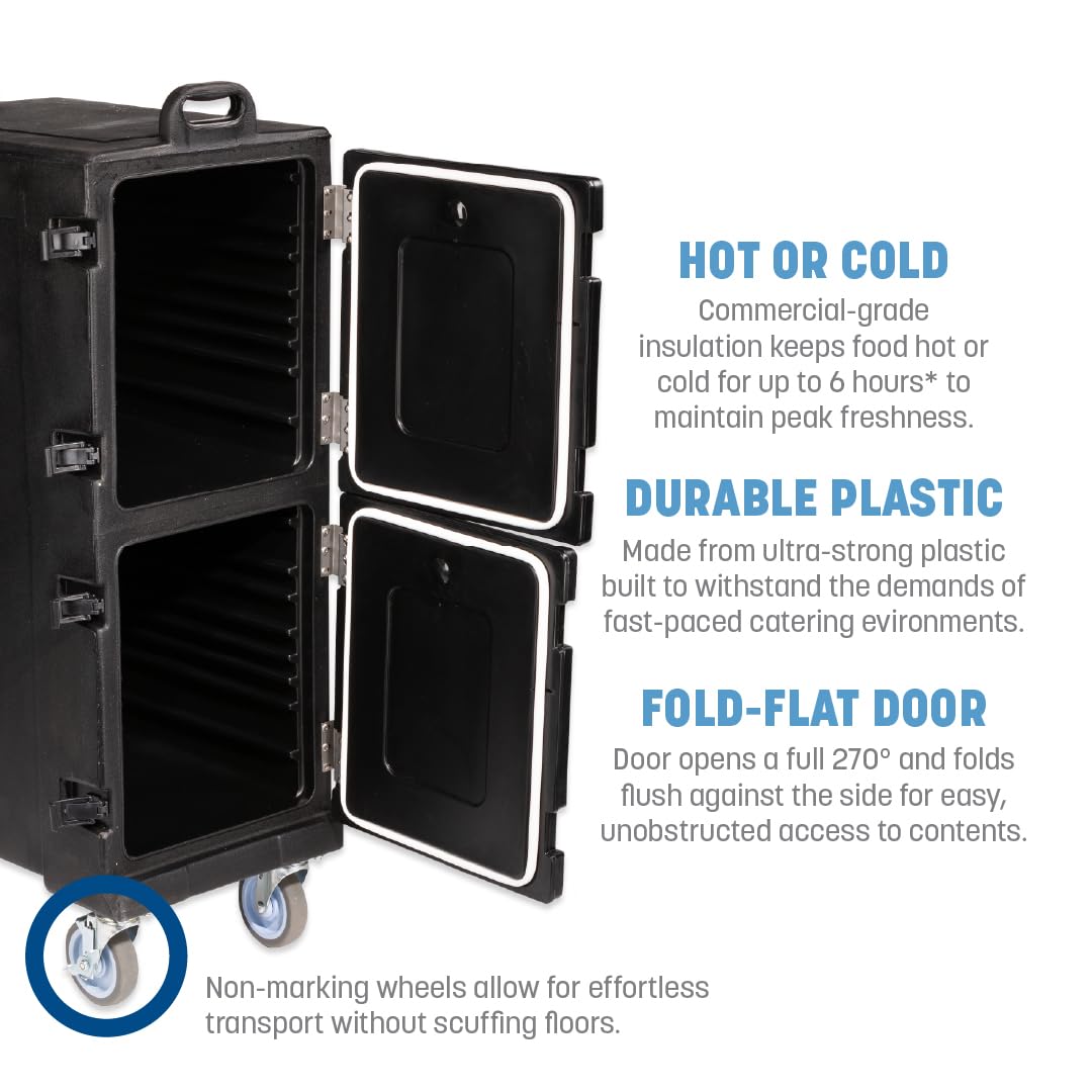 Carlisle FoodService Products Cateraide Insulated Front Loading Food Pan Carrier with Casters for Catering, Events, and Restaurants, Plastic, 10 Pans, Black
