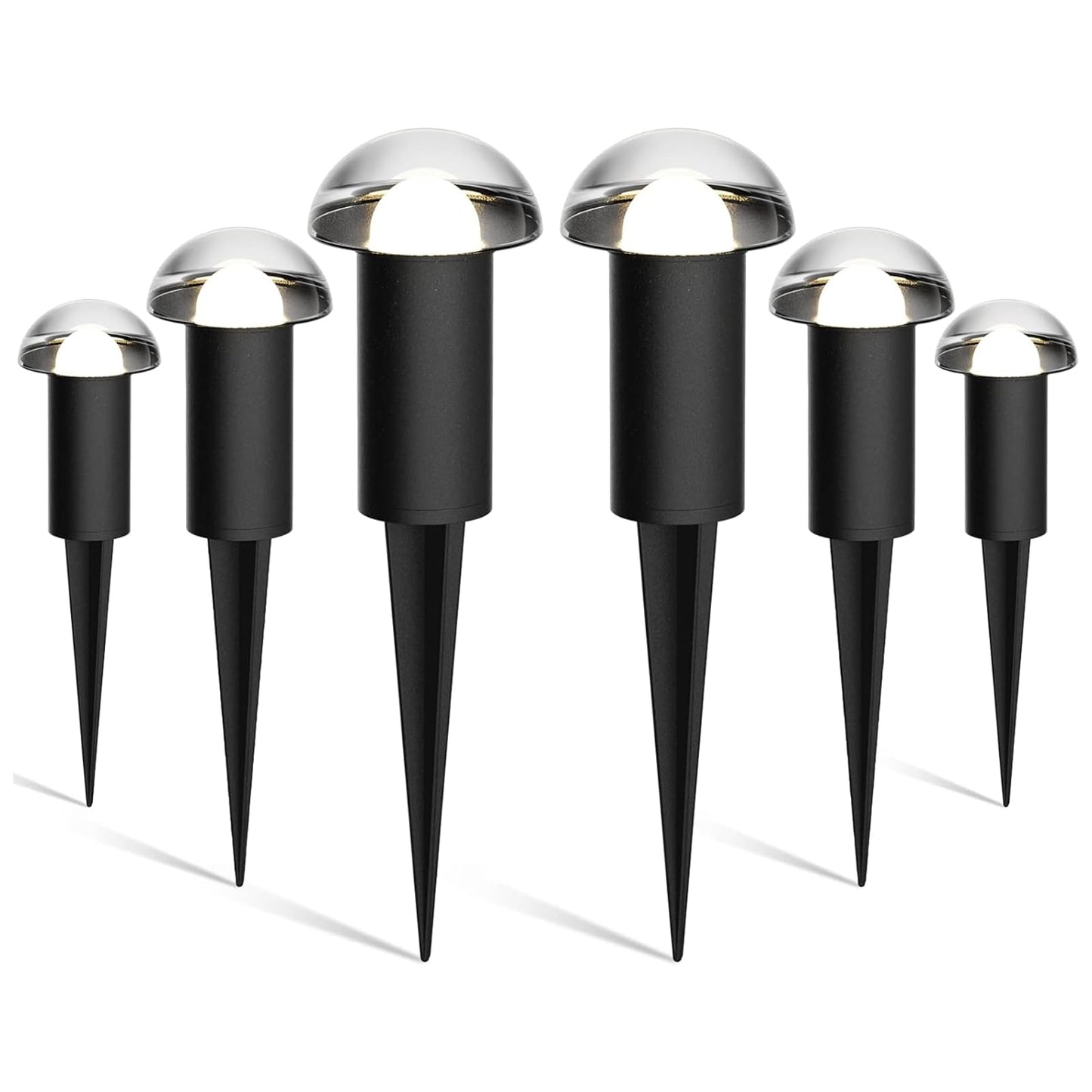 VENUS MANUFACTURING Low Voltage Landscape Pathway Lighting 6PK 1.5W LED Mushroom Lights 35Lumen Wired Walkway Light 3000K Warm White Driveway & Sideway Lights Metal Black Finish with Connector Stake