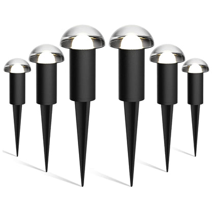 VENUS MANUFACTURING Low Voltage Landscape Pathway Lighting 6PK 1.5W LED Mushroom Lights 35Lumen Wired Walkway Light 3000K Warm White Driveway & Sideway Lights Metal Black Finish with Connector Stake