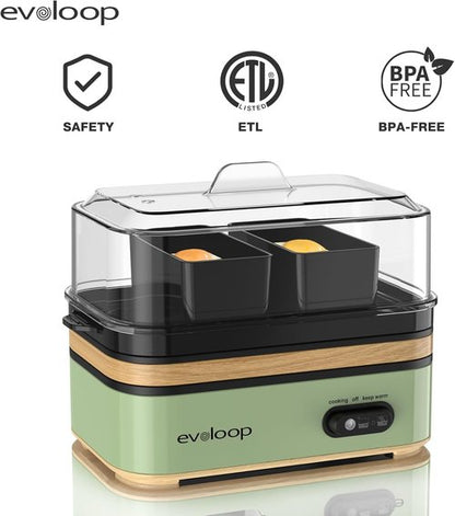 Evoloop Electric Egg Cooker - 6 Egg Capacity, Soft/Medium/Hard Boiled & Omelet Maker - BPA Free (Green)