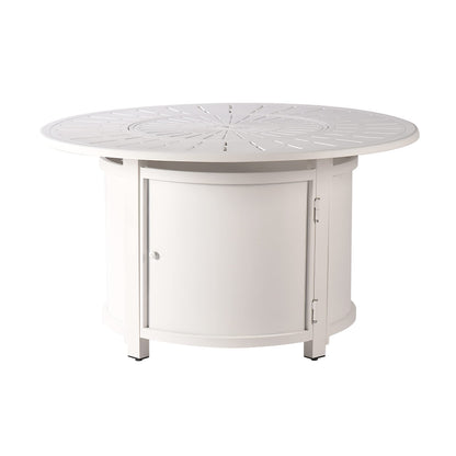 Oakland Living Round 44 in. x 44 in. Aluminum Propane Fire Pit Table with Glass Beads, Two Covers, Lid, 57,000 BTUs in White Finish