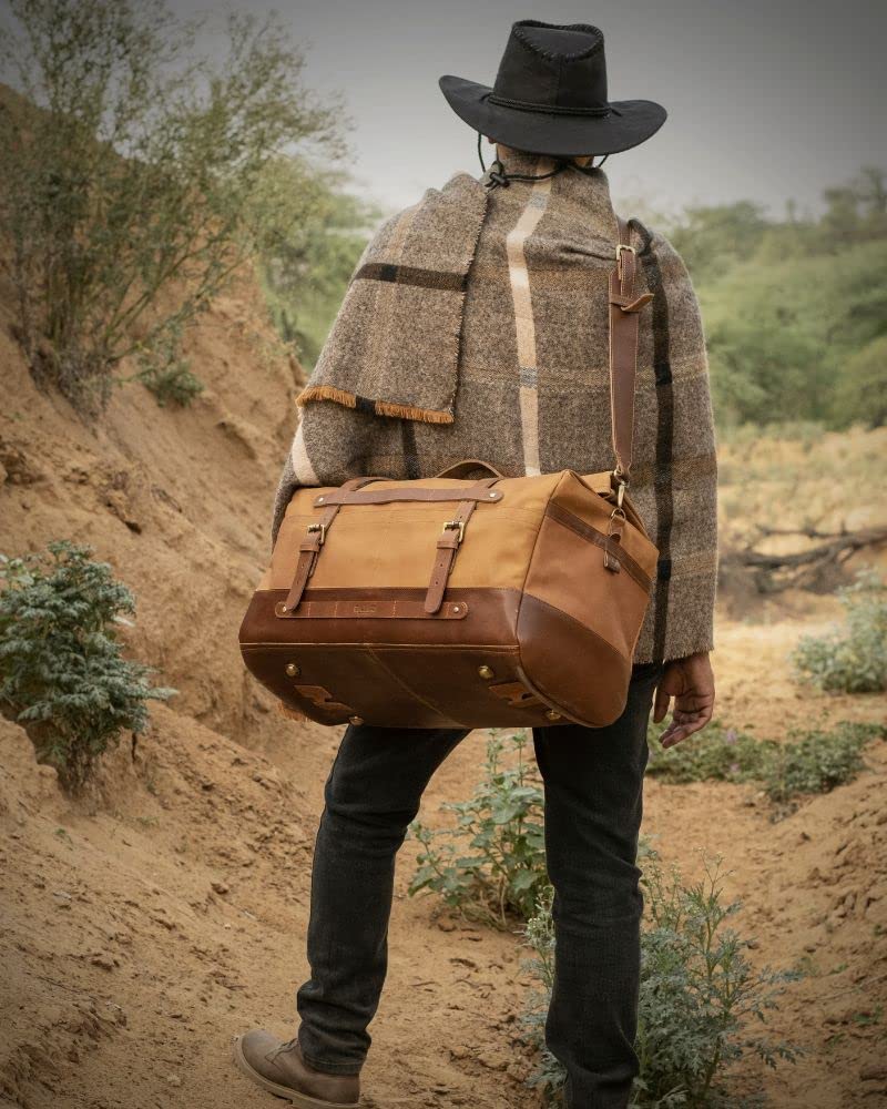 Trip Machine Company Motorcycle Outlaw Duffel Bag 50L Waterproof Leather Roll-Top Touring Luggage with Mounting Straps, Shoulder Strap & Rain Cover, Vintage Tan