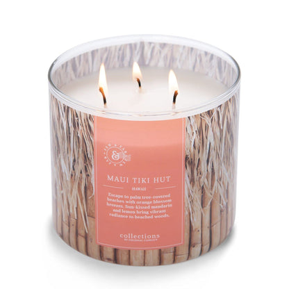 Colonial Candle Maui Tiki Hut Scented Jar Candle, Travel Collection, 3 Wick, Peach, 14.5 oz - Up to 60 Hours Burn